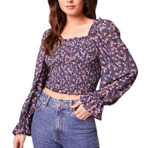 NWT Band Of The Free Agatha Dark Floral Smocked Ballon Sleeve Peasant Top Small